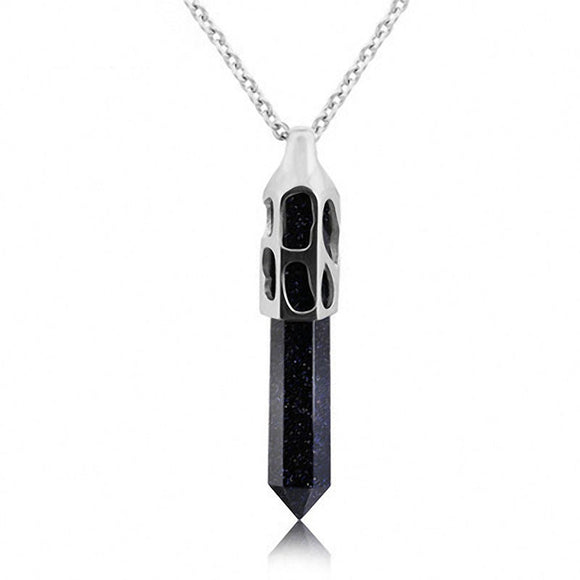 Men 316L Stainless Steel Hexagon Prism Retro Pendant Artificial Stone Necklace Jewelry