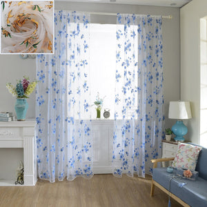 100x200cm Flowers Print Tulle Window Curtain Balcony Bedroom Bay Window Screen