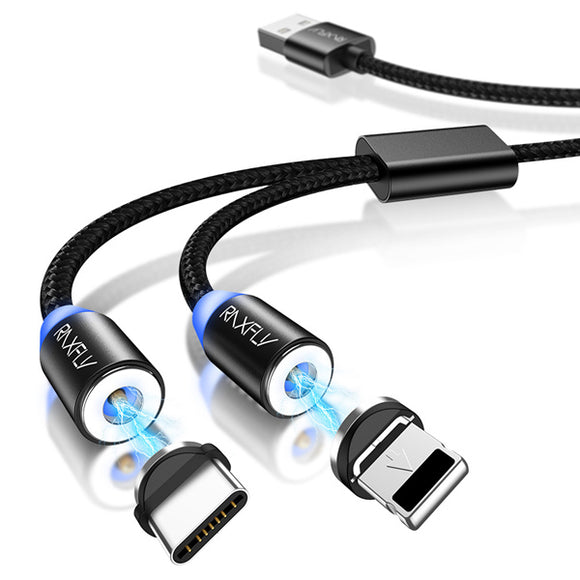 RAXFLY 2 in 1 Type C Micro USB 2.1A Magnetic Cable Fast Charging Data Cable 1m For Smartphone Tablet