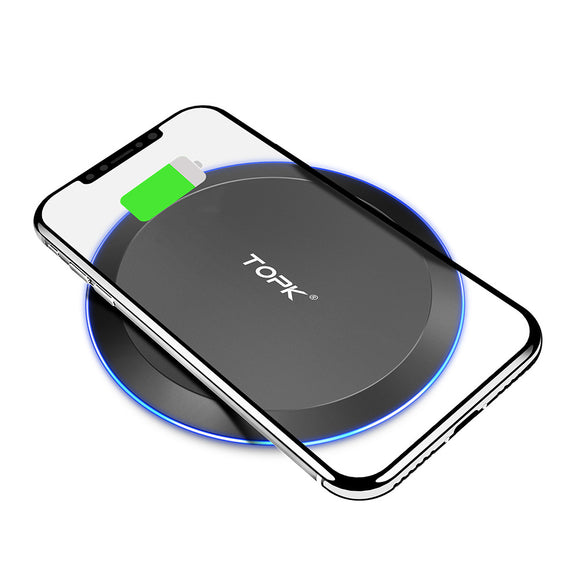 TOPK 10W LED Indicator Fast Charging Wireless Charger For iPhone 8 8Plus X XS/Dorid Turbo/Moto 360 Smart Watch/Moto Droid Maxx/Google Nexus/ HUAWEI P30 Mate20 Pro/ Oneplus 7/XIAOMI MI9 S10 S10+