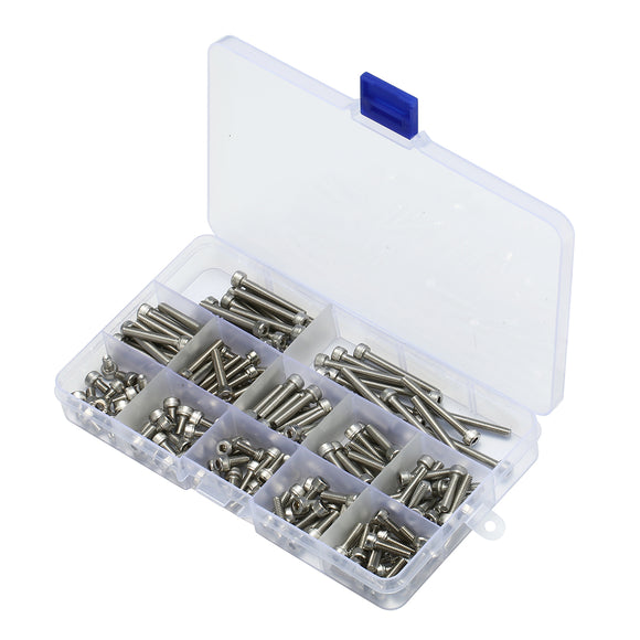 Suleve M4SH4 180Pcs M4 304 Stainless Steel Screw Hex Socket Cap Head 6-35mm Bolt Assortment Kit