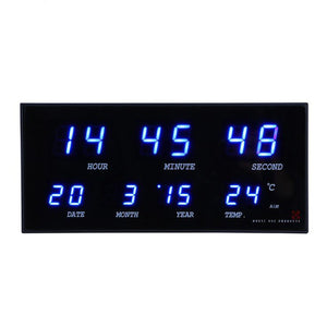 Jumbo Digital LED Wall Desk Alarm Clock With Calendar Temperature Metal Frame