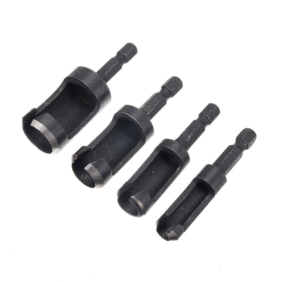 Drillpro 4pcs 6/10/13/16mm Hex Shank Woodworking Tenon Plug Hole Cutter Drill Bit Set