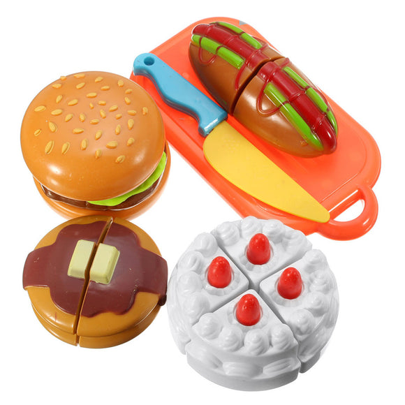 6PCS Plastic Cutting Sclice Piece Cake Hamburger Hotdog Kitchen Food Children Kids Pretend Play Toy