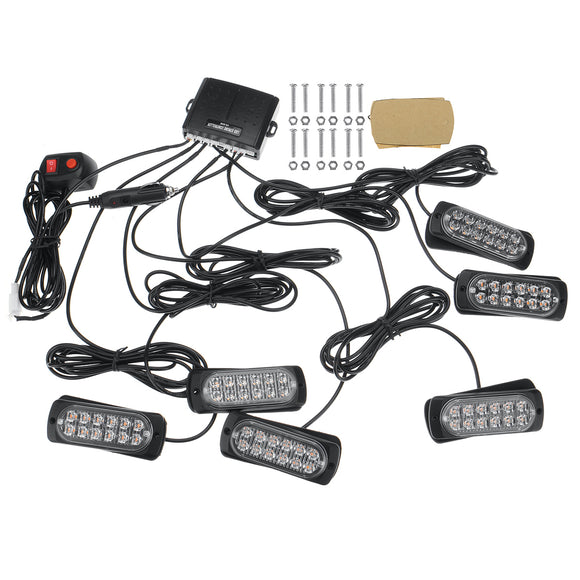 12V/24V 4/6 12 LED Flashing Light Strobe Lamp Truck Recover  Amber Beacon & Control Waterproof