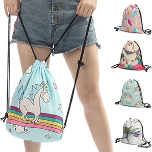 IPRee Unicorn Polyester Drawstring Backpack Travel Pouch Student College Schoolbag Rucksack