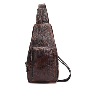 Genuine Leather Chest Bag Crocodile Pattern Crossbody Bag Sling Bag For Men