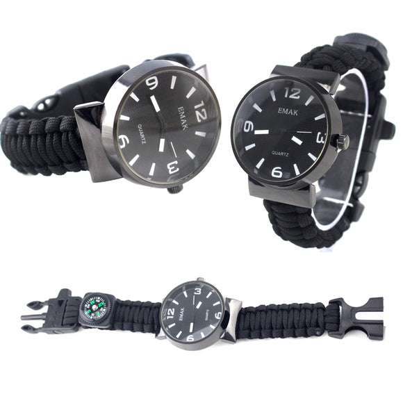 IPRee 5 In 1 EDC Survival Compasss Bracelet Watch Camp Emergency Nylon Paracord Wristband