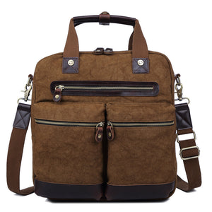 Ekphero Men Vintage Genuine Leather Canvas Crossbody Bag Travel Bag