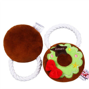 Christmas Style Decoration Pet Dog Interactive Sound Voice Toy Rope Knot  Wreath With Handle