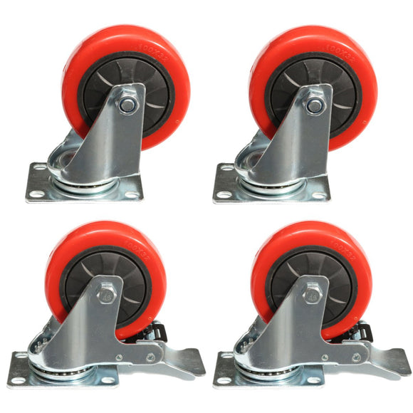 4Pcs Heavy Duty 100mm Rubber Rotate Castor Wheels For Trolley Furniture Caster