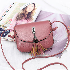 Women Vintage Solid Tassel Crossbody Bag Leisure Shoulder Bag