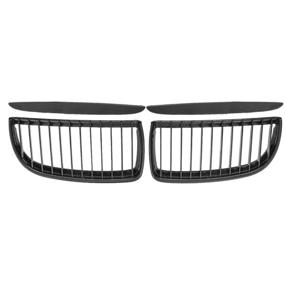 2PCS Carbon Fiber Front Kidney Grill Grille For BMW 3 Series E90 E91 4Dr Sedan Touring 2005-08