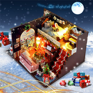 T-Yu DIY Kits Christmas House Decoration Miniature Wood Doll House Furniture Model Assembling