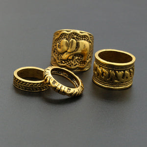 4Pcs Vintage Carved Metal Texture Exaggerated Ring Gift Knuckle Rings