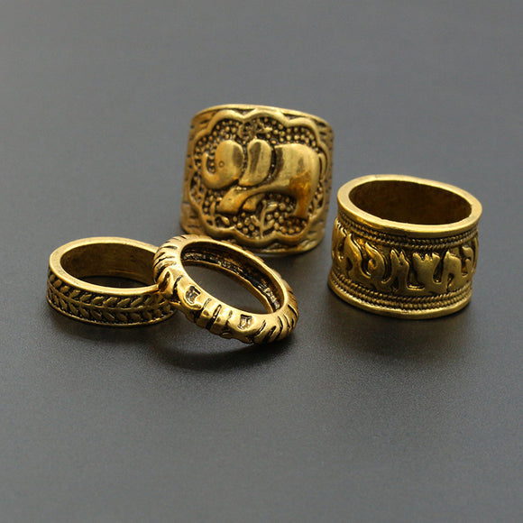 4Pcs Vintage Carved Metal Texture Exaggerated Ring Gift Knuckle Rings