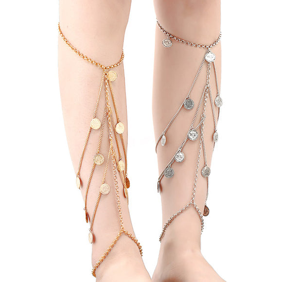 Vintage Alloy Multilayer Tassel Chain Coin Pendant Anklet