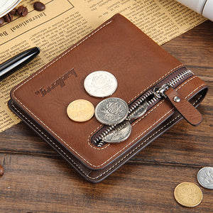 Men Pu Leather Vintage Three Folding Wallet