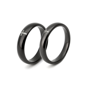 Tungsten Steel Black Cross Trendy Casual Ring Jewelry