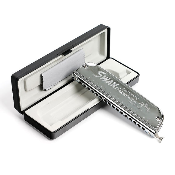 Swan Boat Shape 16 Holes 64 Tones Silver Chromatic Harmonica Musical Instruments