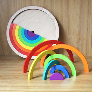 Wooden Rainbow Blocks Stacking Model Building Construction Kids Toy Intellectual