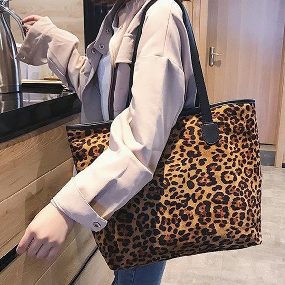 Women Fashion Leopard Large Capacity Handbag Tote Bag Shoulder Bag