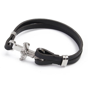 Punk Rock Leather Jesus Cross Men Bracelet Stainless Steel Jewelry Clothing