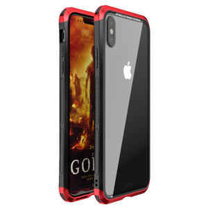 Luphie Protective Case For iPhone XS Max Metal Bumper+9H Clear Tempered Glass Back Shell