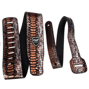 Adjustable Brown PU Leather Embossed Snake Guitar Strap For Acoustic Electric Guitar Bass