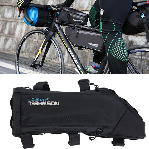ROSWHEEL 4L Waterproof Bicycle Frame Bag Front Tube Pouch Pannier Black