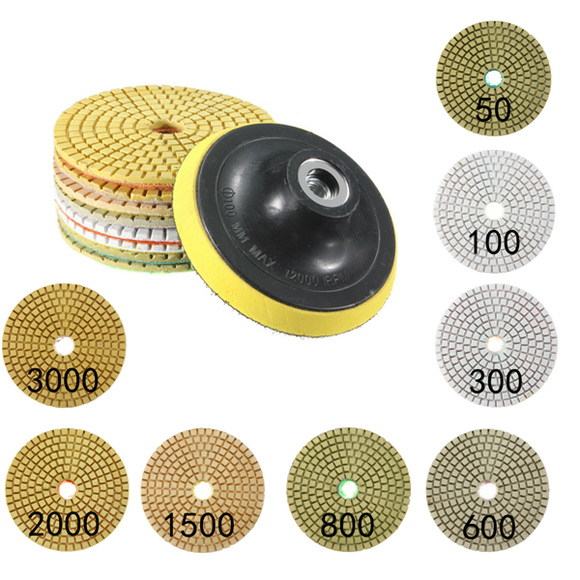 9pcs 4 Inch 50-3000 Grit Diamond Polishing Pads Set with Self-Adhesive Disc Polishing Tool