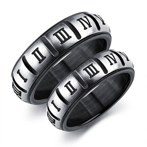 Punk Titanium Steel Lovers Black Roman Digital Couple Ring Popular Jewelry for Men Women