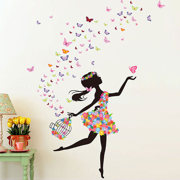 Kids Room Decoration DIY Wall Stickers Butterfly Flowers Fairy Dance Girl Art Decal Personal Mural