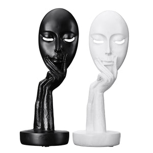 Black/White Resin Modern Women Face Thinker Statue Abstract Sculptures Characters Crafts Handmade Carving Ornament Decorations