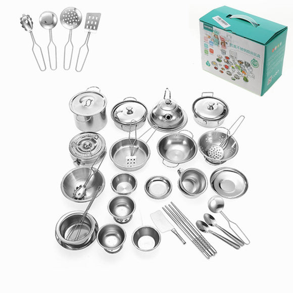 ENPEI 40PCS Mini Kitchenware Play Set Kitchen Pan Pot Dish Stainless  Child Kids Role Play Toy Gift