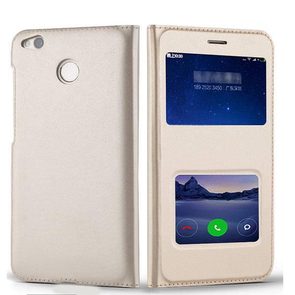 Dual Window Flip Stand PU&PC Leather Cover Case For Xiaomi Redmi 4X/ Redmi 4X Global Edition