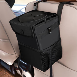 Leak Proof Vinyl Inside Lining Stable Black Car Trash Garbage Can Bag Closeable Lid 12 X 10.6 X 2.3CM