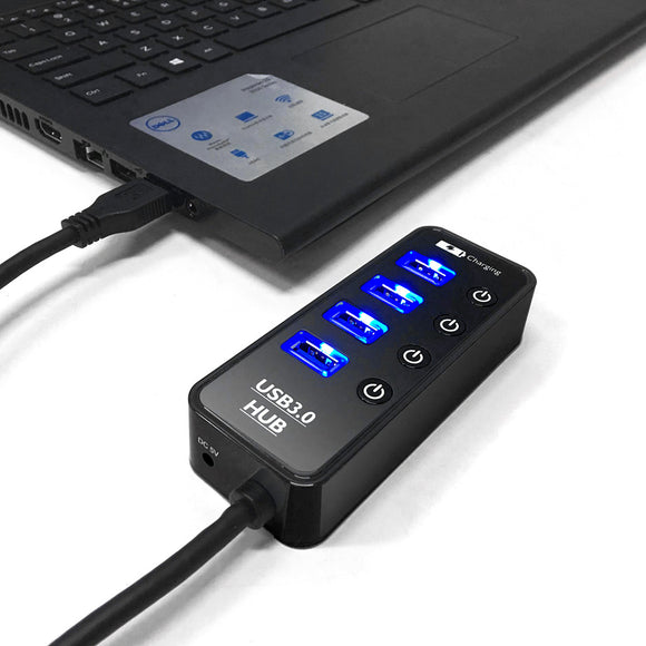 ELE RXY-112U3 4 Ports USB3.0 HUB Splitter Built-in LED UK US Plug for iPhone 8 Samsung S8 Mi6