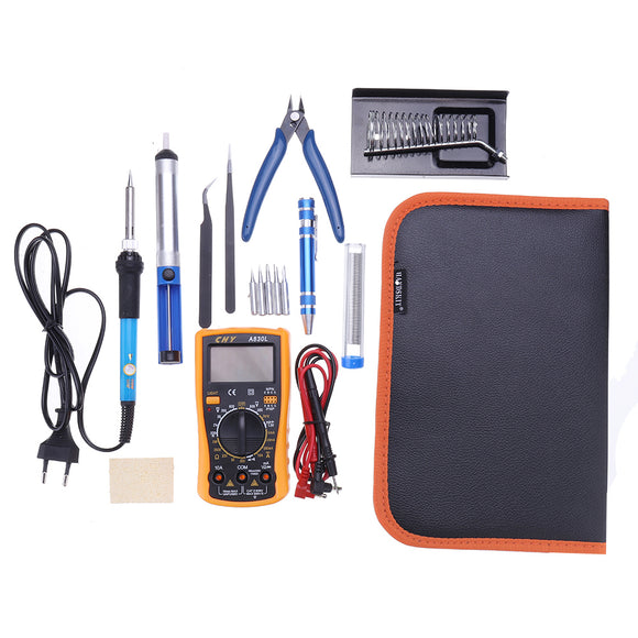 Adjustable Temperature Solder Iron Tools Kit XL830L Digital Multimeter with 5Pcs Solder Iron Tips & Stand Screwdriver Cutting Plier