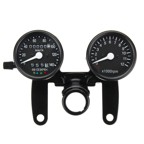 12V Motorcycle LED Backlight Odometer Tachometer Speedometer Dual Gauge Meter With Bracket Universal