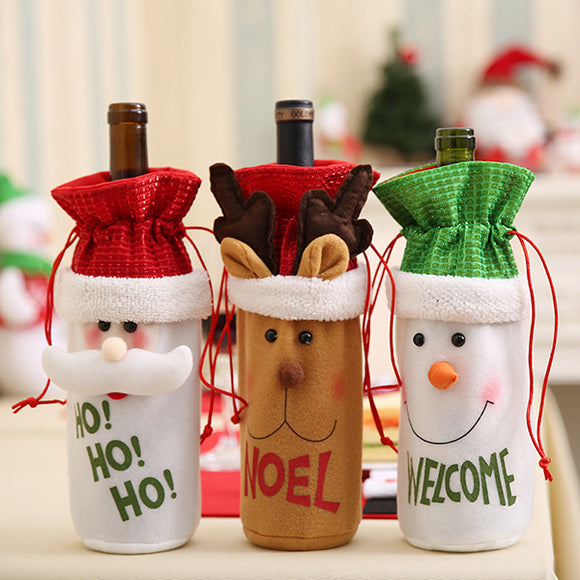 Christmas Xmas Bottle Covers Bag Santa Claus Snowman Bottle Cover Dinner Table Decoration