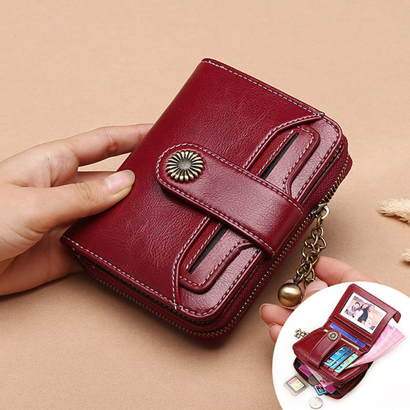 Women Genuine Leather Short Section Multi-function Coin Purse Card Holder Wallet