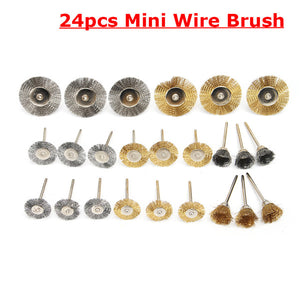 24pcs Mini Wire Steel Brass Brushes Set Polishing Brush Cup Wheels for Rotary Tool