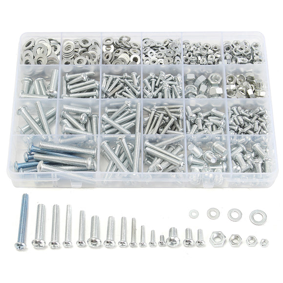 Suleve MXSP2 M3 M4 M5 M6 Stainless Steel Phillips Round Head Screw Nuts Flat Washers Assortment Kit 900g