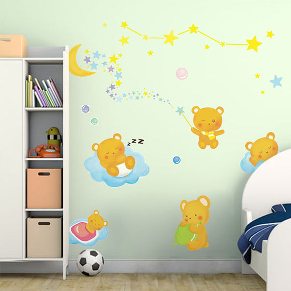 Kids Bedroom Background Decoration Bear Moon Lovely Kids Wall Stickers