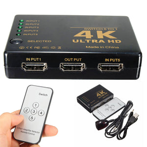 4K 5-Port 1080p HD Mutimedia Interface 3D Switcher Selector Splitter Video Hub For PS3 HDTV