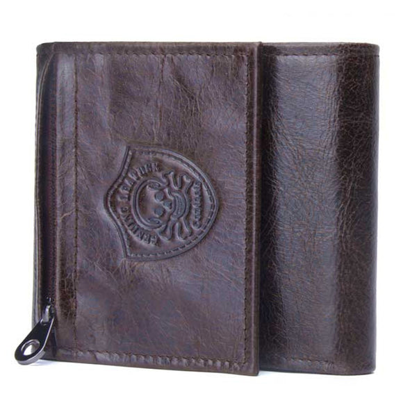 Genuine Leather Coffee Vintage Slim Trifold Wallet for Men