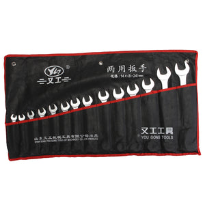 14Pcs Spanner Tool Set Stubby Combination Wrench Set 8-24mm In Storage Roll