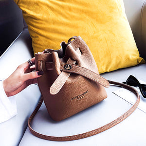 Women Faux Leather Fashion Casual Bucket Bag Shoulder Bag Lock Buckle Crossbody Bag