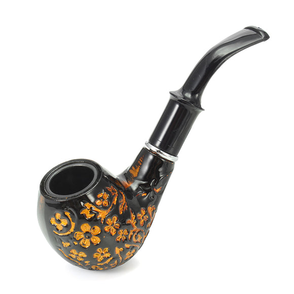 KCASA KC-WTP011 Carved Resin Wood Tobacco Pipe Classic Flower Pattern Smoking Pipe Cigar Flitter